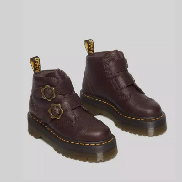 Dr Martens DEVON FLOWER BUCKLE PLATFORMS MSRP$240 Grizzly DK Brown Cute & Chic - Picture 13 of 16